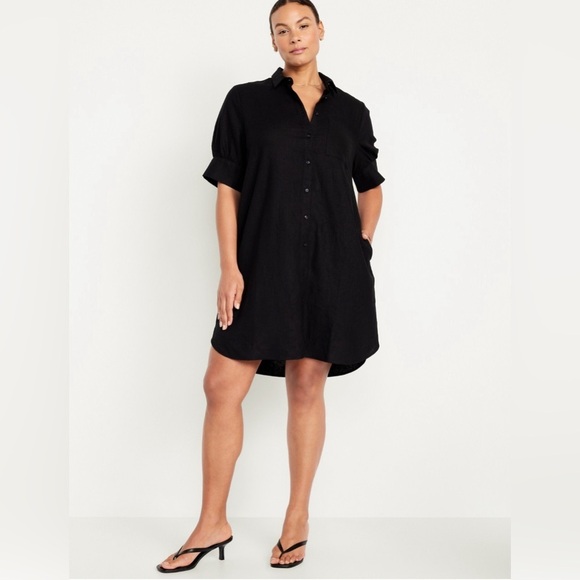 NWT! Black Linen-Blend Shirt Dress - Multiple Sizes💛 - Picture 4 of 10